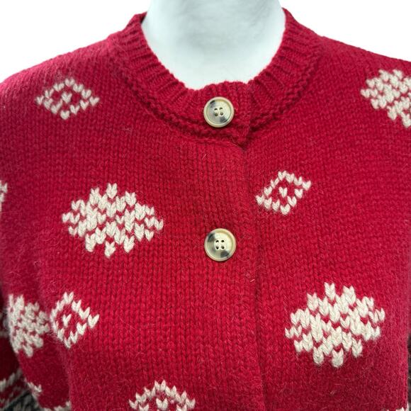 Eddie Bauer Cardigan Sweater Crew Red Nordic Wool Alpaca Buttons Women Size S P - Picture 2 of 7